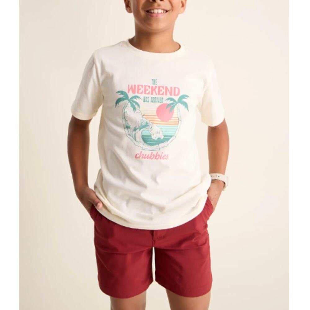 NEW CHUBBIES Boys Soft White The 70's Sun, Palm & Wave Pullover T-Shirt Size XS